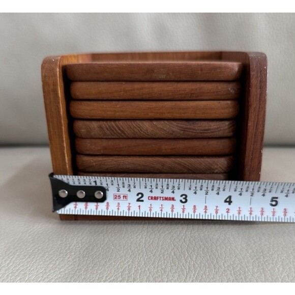 Vintage Goodwood Genuine Teak 9 piece Coaster Set Mid Century Modern - Picture 3 of 8